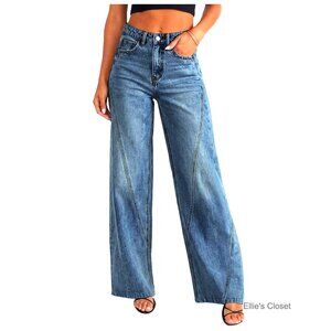 Wide Leg Jeans High Waist Stretchy Denim Straight Leg Trousers